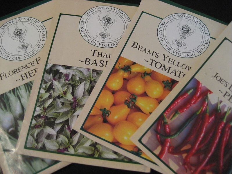 Seed packets for herbs and vegetables.